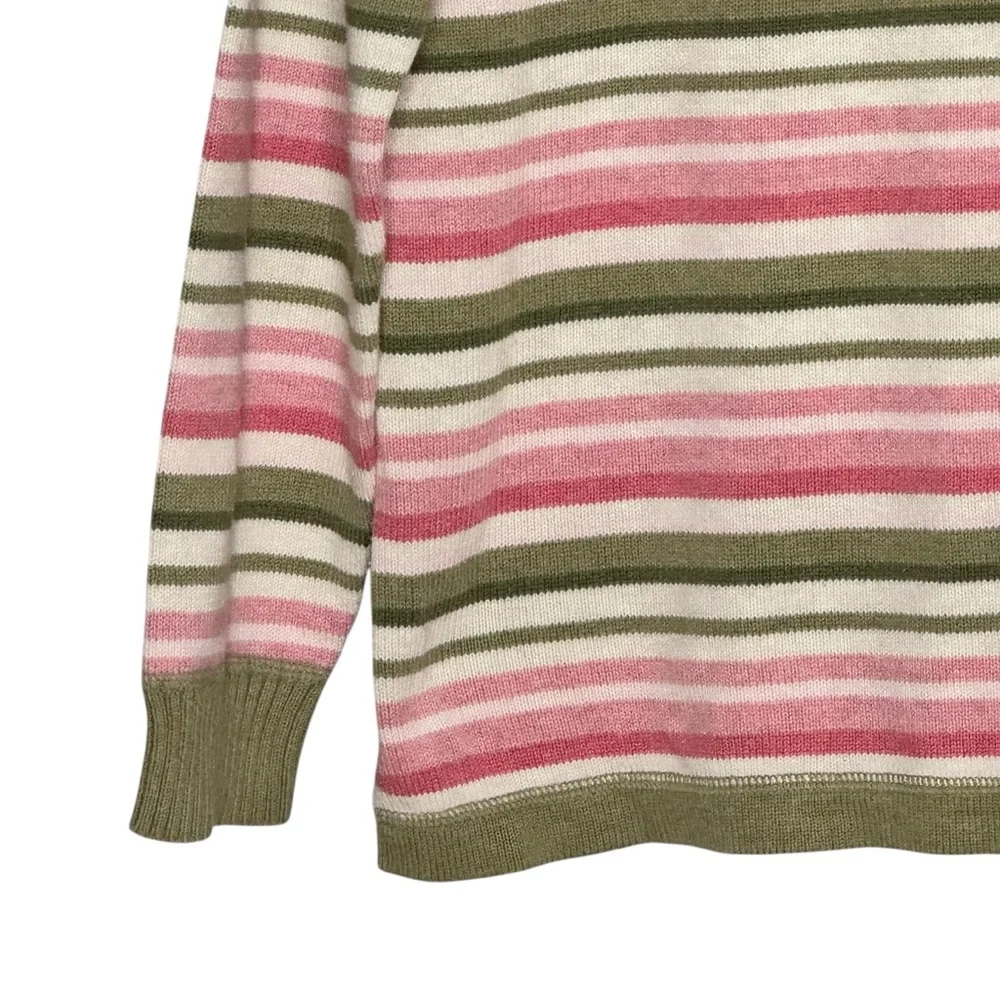 Eddie Bauer Size Medium Pink/Green/White Striped Cotton/Nylon Crew Neck Sweater